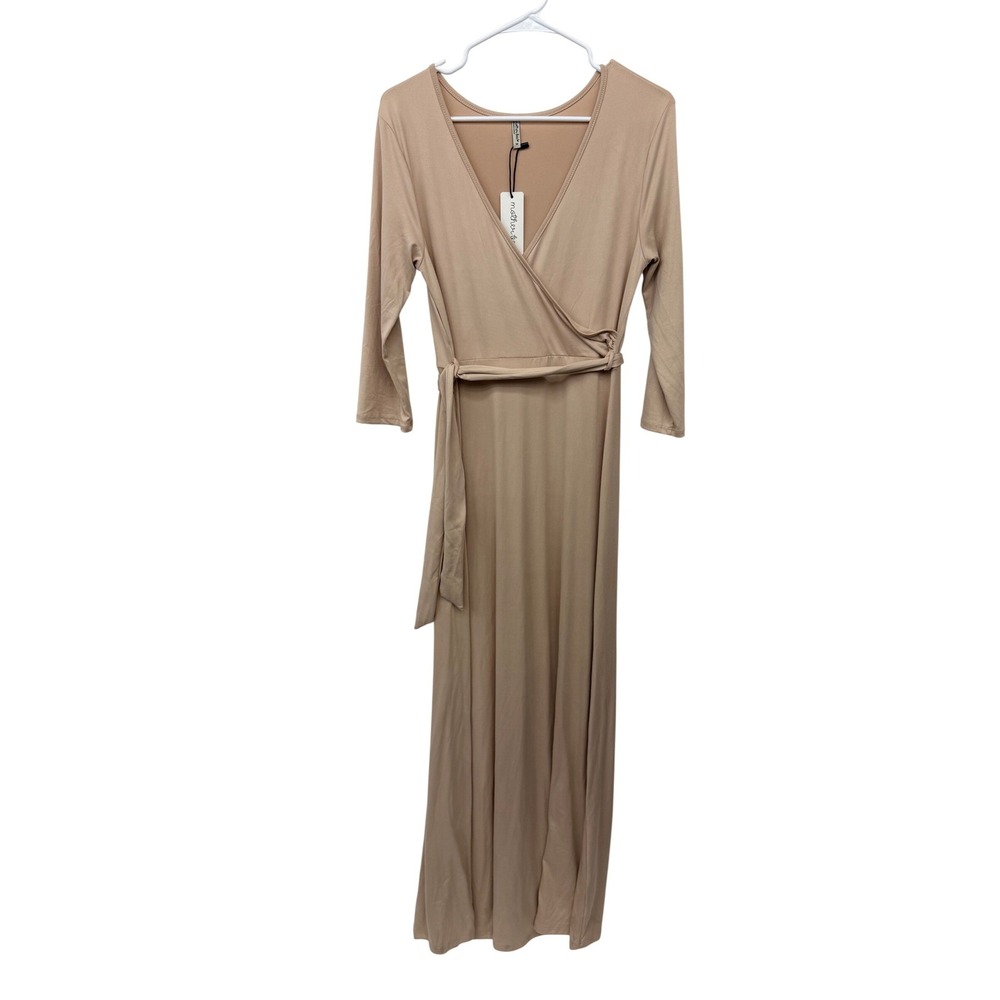 Mother Bee Maternity Toffee Brown Lightweight Wrap Maxi Dress 3/4 Sleeve Size M